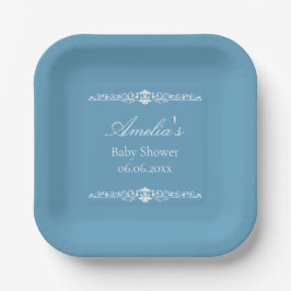 Plato De Papel Elegante Baby Shower de estilo Regencia Azul 
