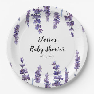 Plato De Papel Elegante Baby Shower de lavanda floral