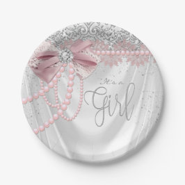 Plato De Papel Elegante Baby Shower de Rosa Pastel con Forma de P