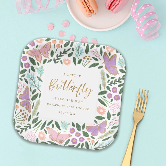 Plato De Papel Elegante Baby Shower del Jardín de Mariposa (Subido por el creador)