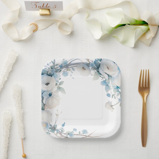 Plato De Papel Elegante Baby Shower Dusty Blue Floral (Boda)