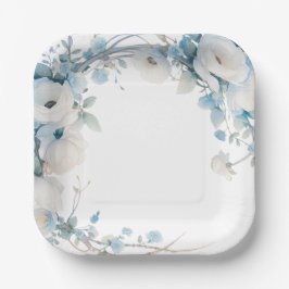 Plato De Papel Elegante Baby Shower Dusty Blue Floral