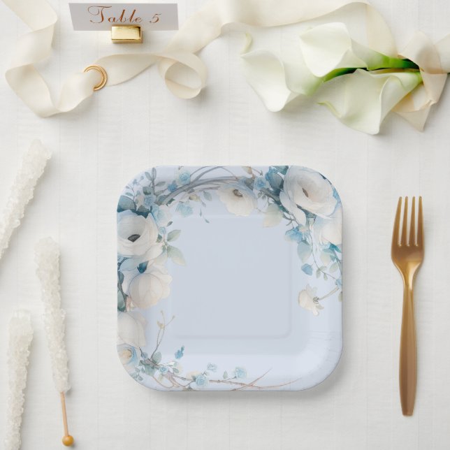 Plato De Papel Elegante Baby Shower Dusty Blue Floral (Boda)