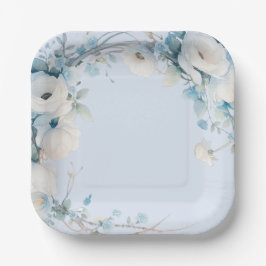 Plato De Papel Elegante Baby Shower Dusty Blue Floral