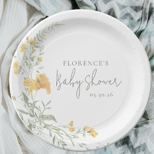 Plato De Papel Elegante Baby Shower Floral Amarillo
