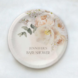 Plato De Papel Elegante Baby Shower Floral Eucalyptus