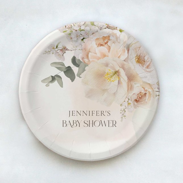 Plato De Papel Elegante Baby Shower Floral Eucalyptus (Subido por el creador)