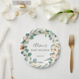 Plato De Papel Elegante Baby Shower Floral Eucalyptus Greenery