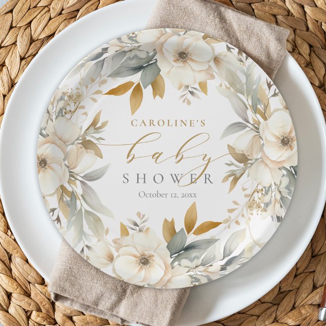 Plato De Papel Elegante Baby Shower Neutral Floral Baby Bloom (Subido por el creador)