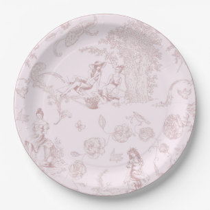 Plato De Papel Elegante Baby Shower rosado de Jouy Picnic