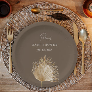 Plato De Papel Elegante Baby Shower rústico botánico