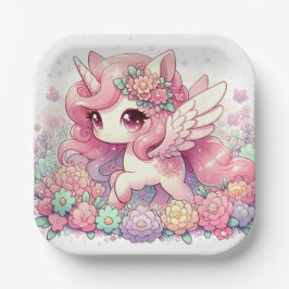 Plato De Papel Elegante Baby Shower Unicornio