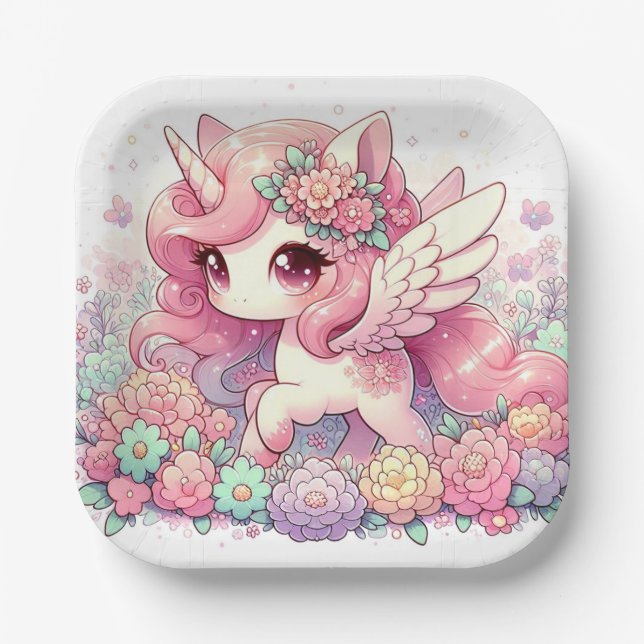 Plato De Papel Elegante Baby Shower Unicornio (Anverso)