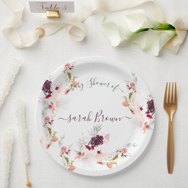 PLATO DE PAPEL ELEGANTE BABY SHOWER VERDE, NARANJA, ROJO Y VINO (Boda)