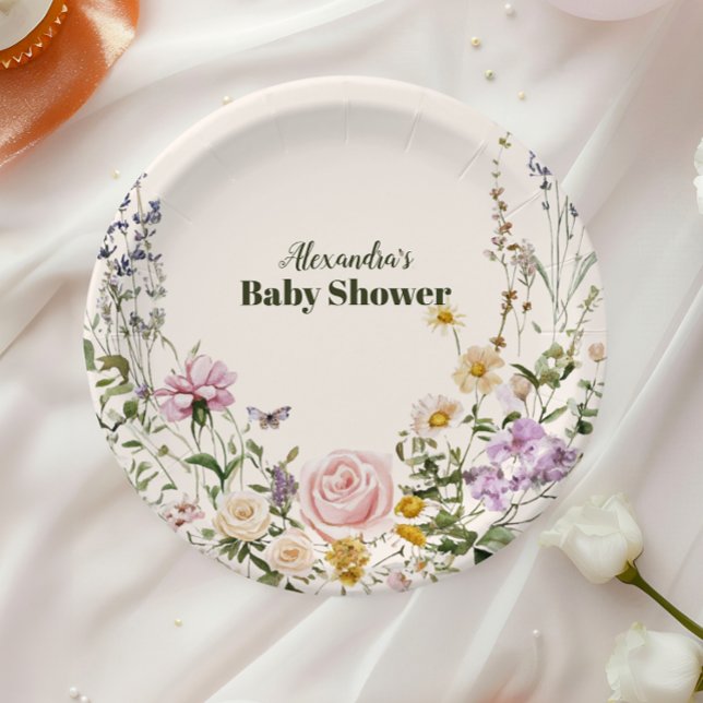 Plato De Papel Elegante Baby Shower Wildflower Meadow (Subido por el creador)