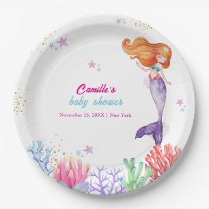 Plato De Papel Elegante Bajo La Sirenita De Mar Coral Baby Shower