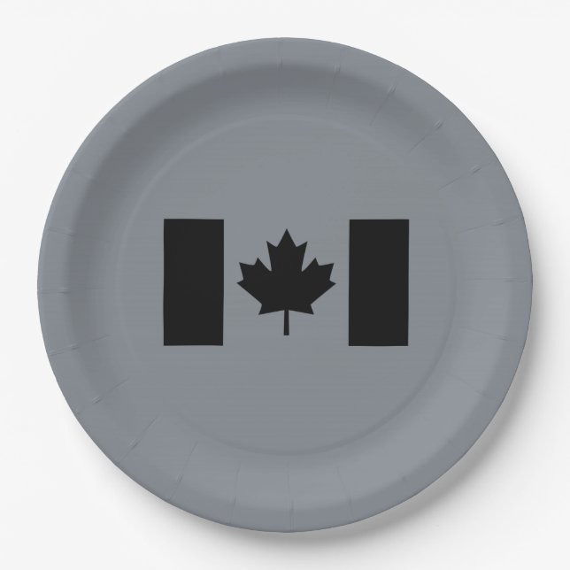 Plato De Papel Elegante bandera canadiense en negro (Anverso)