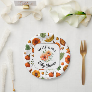 Plato De Papel Elegante Barrido Floral Caída Baby Shower