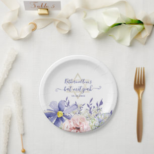 Plato De Papel Elegante Bat Floral Púrpura Rosa Mitzvah