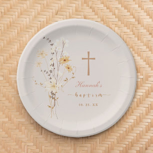 Plato De Papel Elegante bautismo de flores silvestres / cristiani