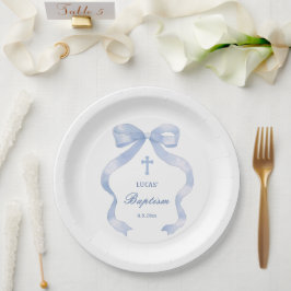 Plato De Papel Elegante bautismo de vacas azules