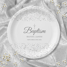 Plato De Papel Elegante bautismo plateado Stardust Baptism Christ