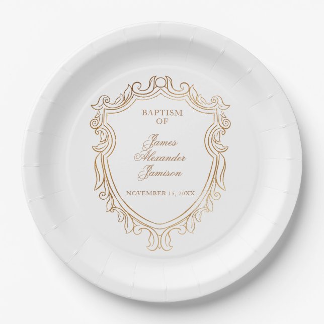Plato De Papel Elegante Bautizo de Bebé (Anverso)
