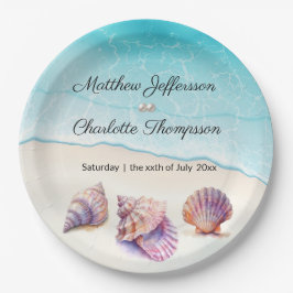 Plato De Papel Elegante Beach Wedding Seashells Perlas Náuticas