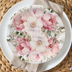 Plato De Papel Elegante Bebé Floral Rosa En Chica De Bloom Baby S
