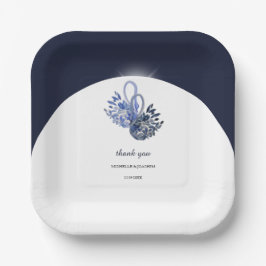 Plato De Papel Elegante Bella Cisne Azul Watercolor Art