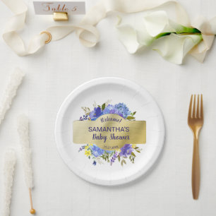 Plato De Papel Elegante bienvenida Baby Shower Purple Floral Gold