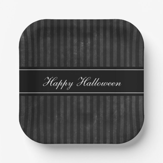Plato De Papel Elegante Black Stripes Halloween (Anverso)