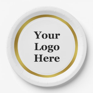 Plato De Papel Elegante blanco y dorar tu logo