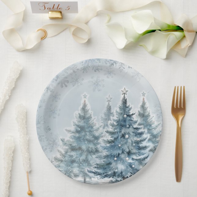 Plato De Papel Elegante Blue and Silver Winter Wonderland (Boda)