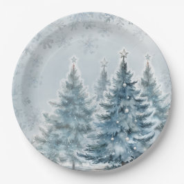 Plato De Papel Elegante Blue and Silver Winter Wonderland