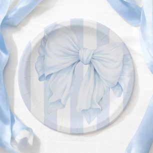 Plato De Papel Elegante Blue Bow Boy Baby Shower
