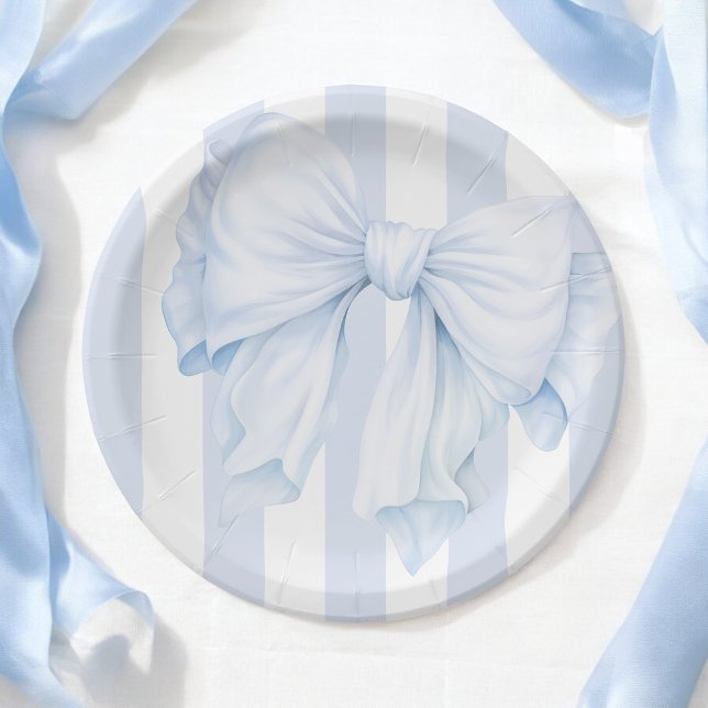 Plato De Papel Elegante Blue Bow Boy Baby Shower (Subido por el creador)