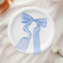 Plato De Papel Elegante Blue Bow Coquette Baby Shower