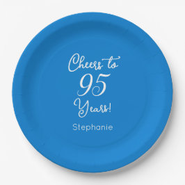 Plato De Papel Elegante Blue Cheers a 95 años 95 cumpleaños