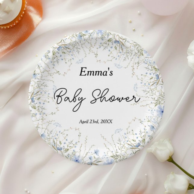 Plato De Papel Elegante Blue Cornflower Wildflower Baby Shower (Subido por el creador)