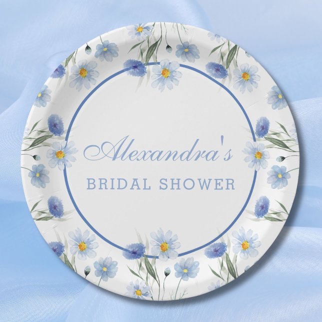Plato De Papel Elegante Blue Floral Boho Bridal Shower (Subido por el creador)