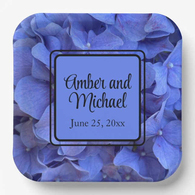 Plato De Papel Elegante Blue periwinkle elegante hortensias flora (Anverso)