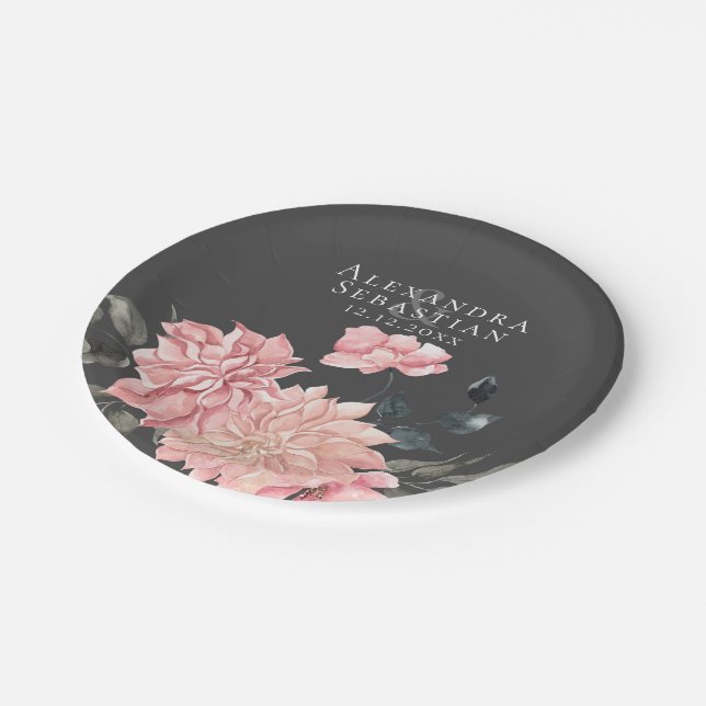 Plato De Papel Elegante Boda acuarela floral (Angular)