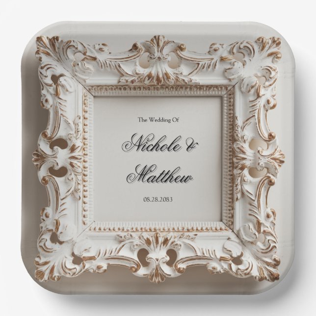 Plato De Papel Elegante Boda barroco en crema (Anverso)