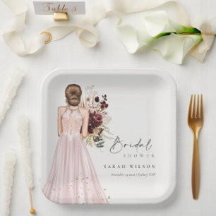 Plato De Papel Elegante Boda Boho Rubor Gown Bridal Shower