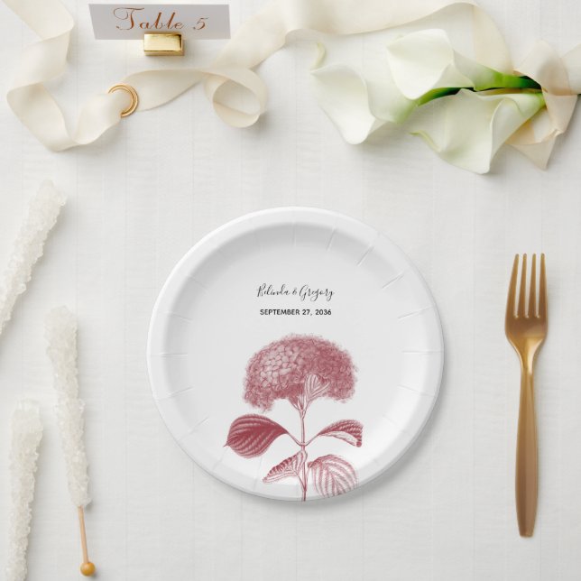Plato De Papel Elegante Boda Borgoña Hydrangea (Boda)