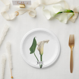 Plato De Papel Elegante Boda botánico de Calla Blanca Lily Green