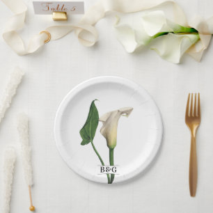Plato De Papel Elegante Boda botánico de Calla Blanca Lily Green