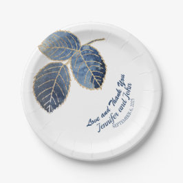 Plato De Papel Elegante Boda Botánico de Mármol de Oro Azul