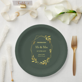 Plato De Papel Elegante Boda Botánico Minimalista Verde Real